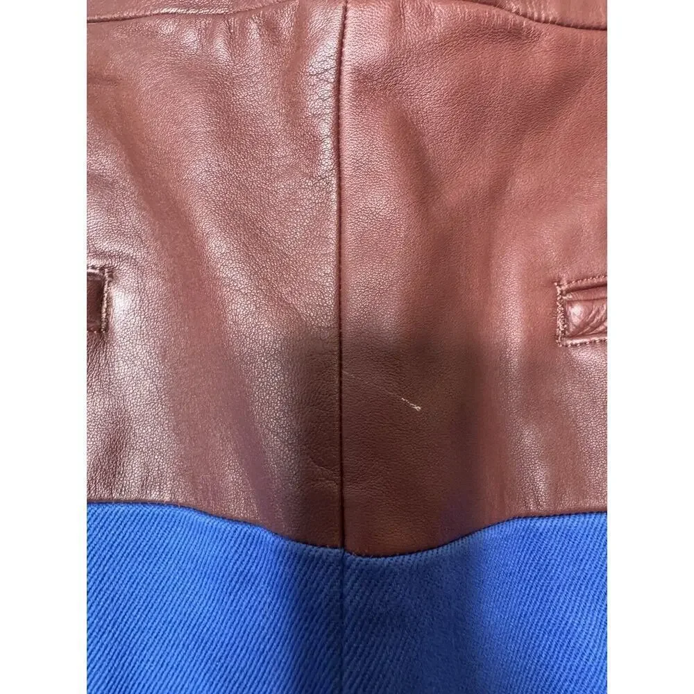 SCYE Midi Skirt 38 Blue Stretch Brown Leather Pencil Lined With Pockets Japan - Picture 6 of 13